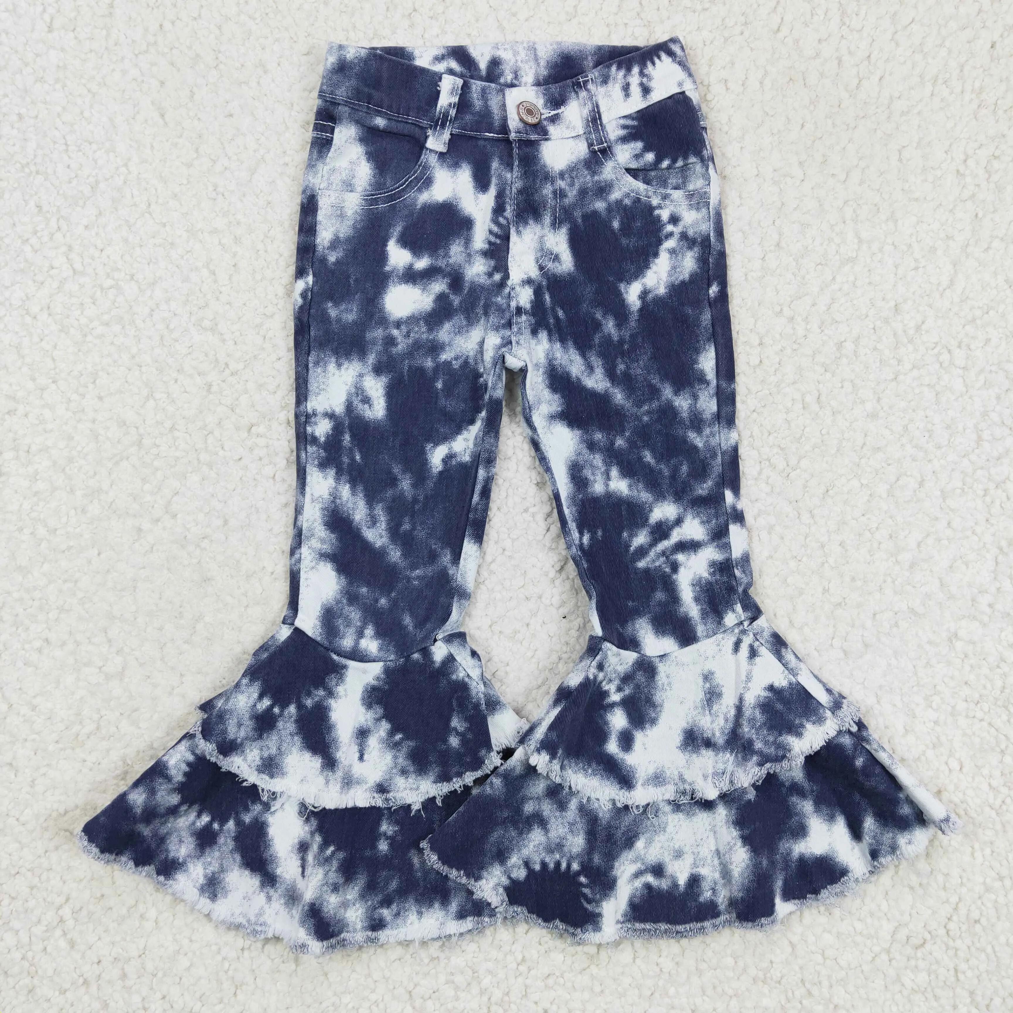 1121 RTS bleached double ruffles denim jeans pants P0035
