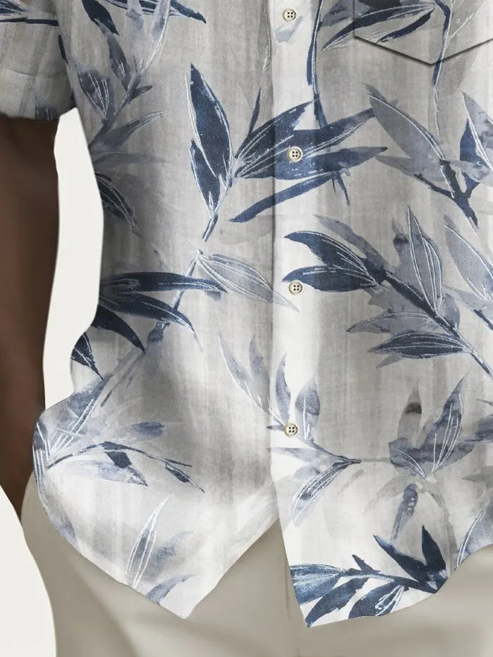 Alohadaddy Beach Vacation Men's Hawaiian Shirt Bamboo Print Pocket Camping Shirt Big Tall