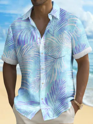 Alohadaddy Beach Vacation Men's Hawaiian Shirt Gradient Botanical Print Stretch Pocket Camping Shirt Big Tall