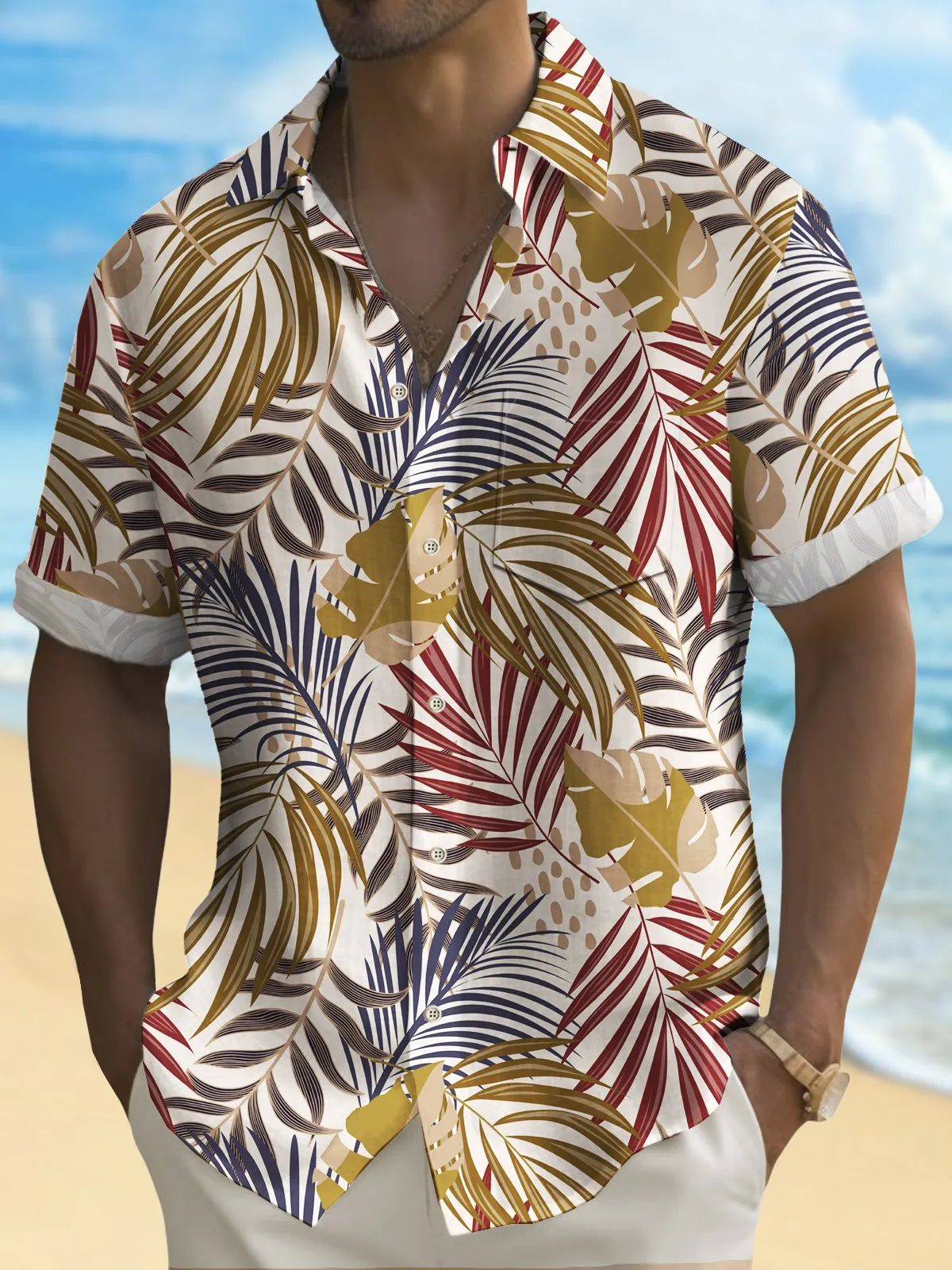 Alohadaddy Floral Palm Leaf Casual Loose Men's Short Sleeve Shirt