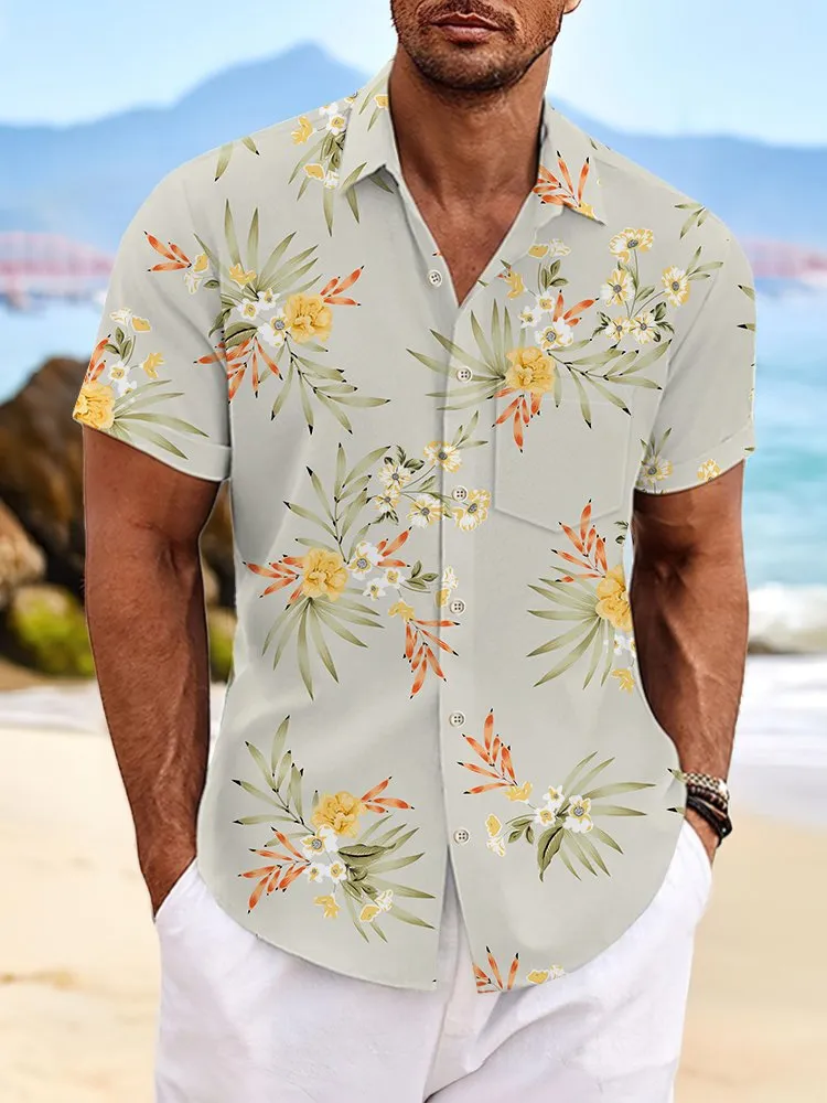 Alohadaddy Floral Print Beach Men's Hawaiian Oversized Short Sleeve Shirt with Pockets