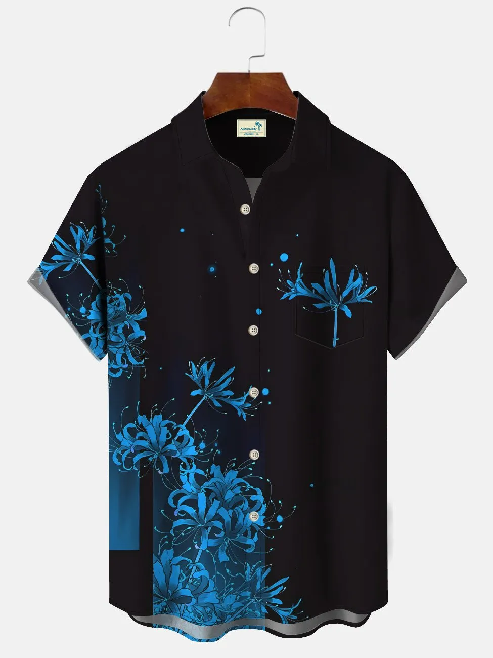 Alohadaddy Flower Geometric Pattern Men Button Pocket Casual Short Sleeve Shirt