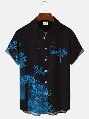 Alohadaddy Flower Geometric Pattern Men Button Pocket Casual Short Sleeve Shirt