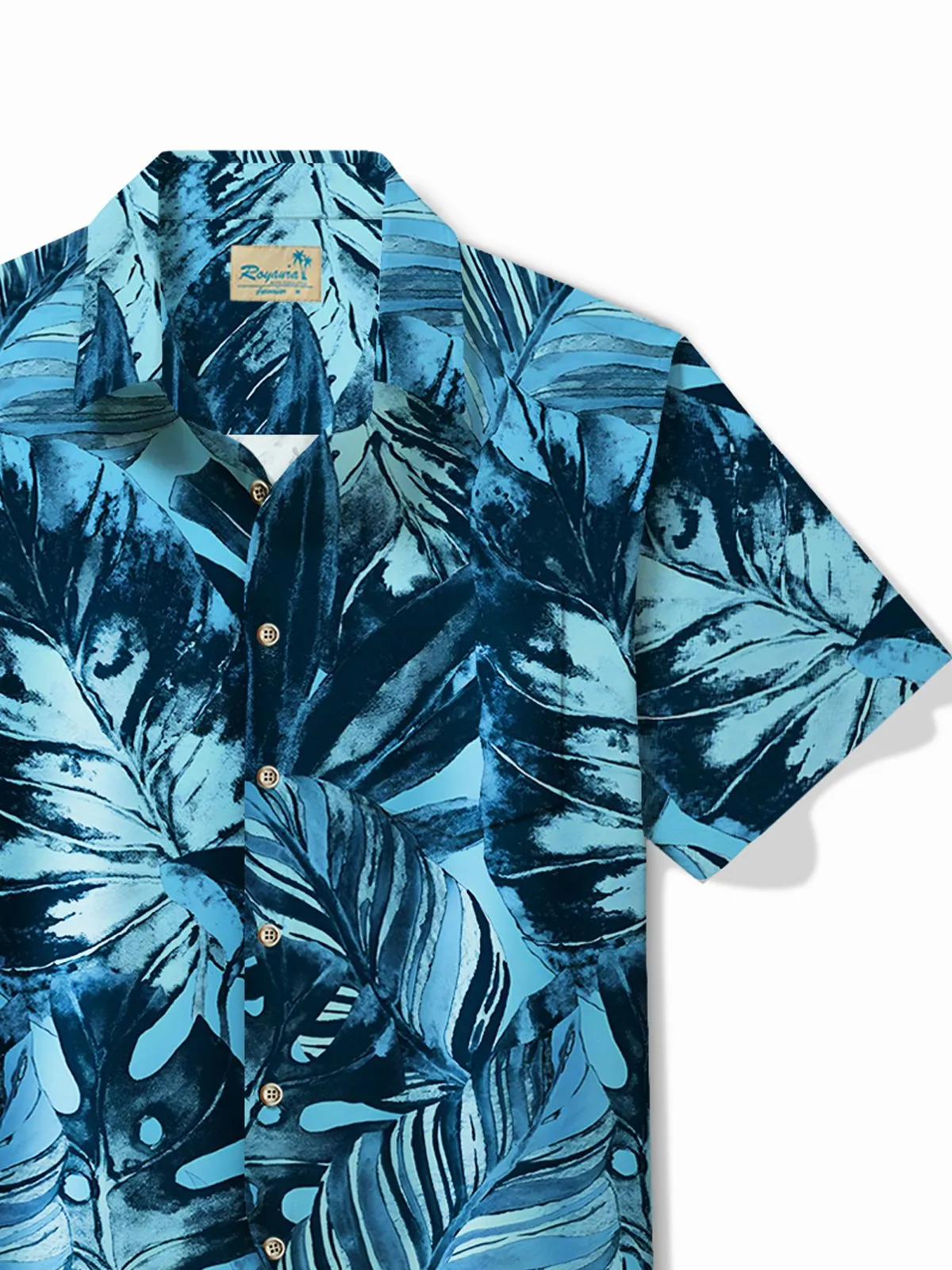 Alohadaddy Hawaiian Plant Leaf Print Men's Button Pocket Short Sleeve Shirt