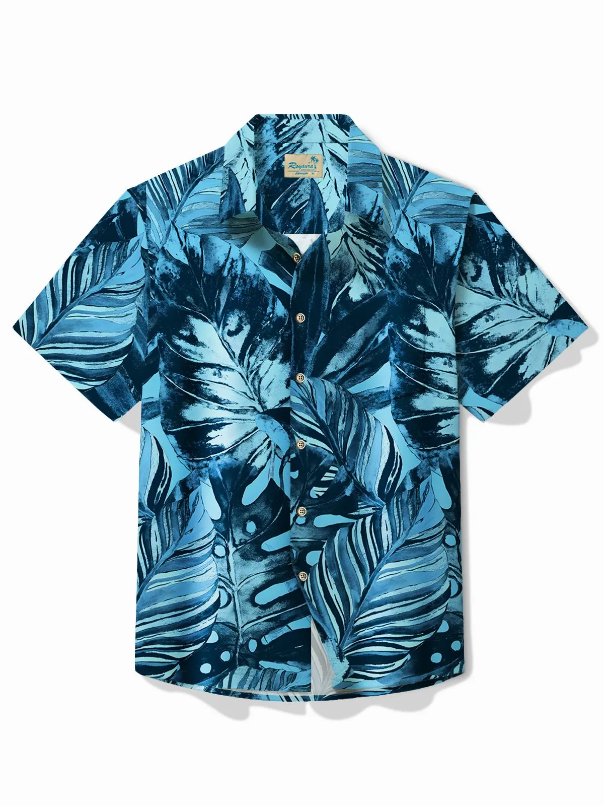 Alohadaddy Hawaiian Plant Leaf Print Men's Button Pocket Short Sleeve Shirt