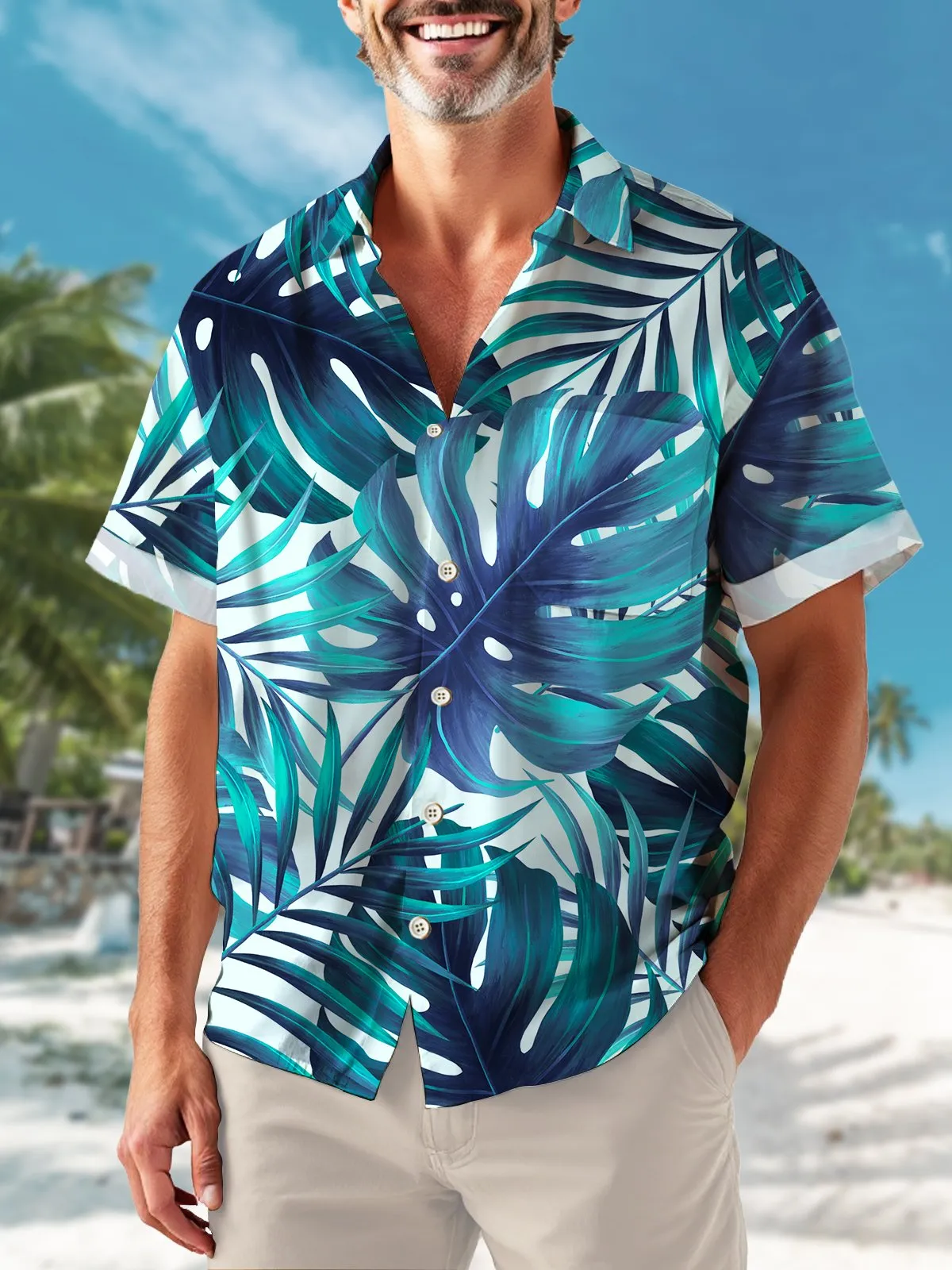 Alohadaddy Hawaiian Tropical Floral Plant Banana Leaf Gradient Resort Shirt