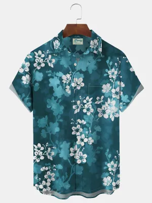 Alohadaddy Hawaiian Vintage Floral Print Men's Button Down Pocket Short Sleeve Shirt