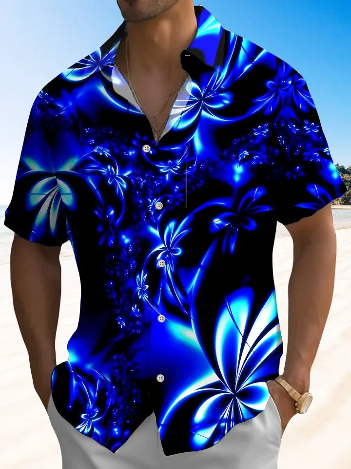 Alohadaddy Leaf Plant Button Pocket Casual Short Sleeve Shirt