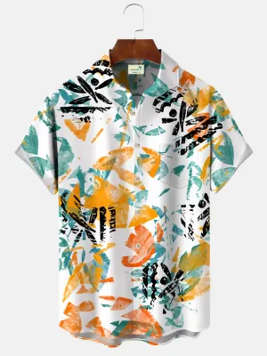 Alohadaddy Summer Flowers Leaves Art Pocket Buttons Leisure Vacation Men's Short Sleeve Shirt