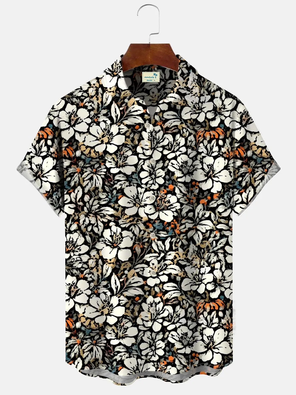 Alohadaddy Vintage Plant Flower Button Pocket Casual Short Sleeve Shirt