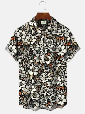 Alohadaddy Vintage Plant Flower Button Pocket Casual Short Sleeve Shirt