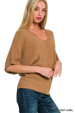 Amazing Days Deep Camel V-Neck Sweater Top
