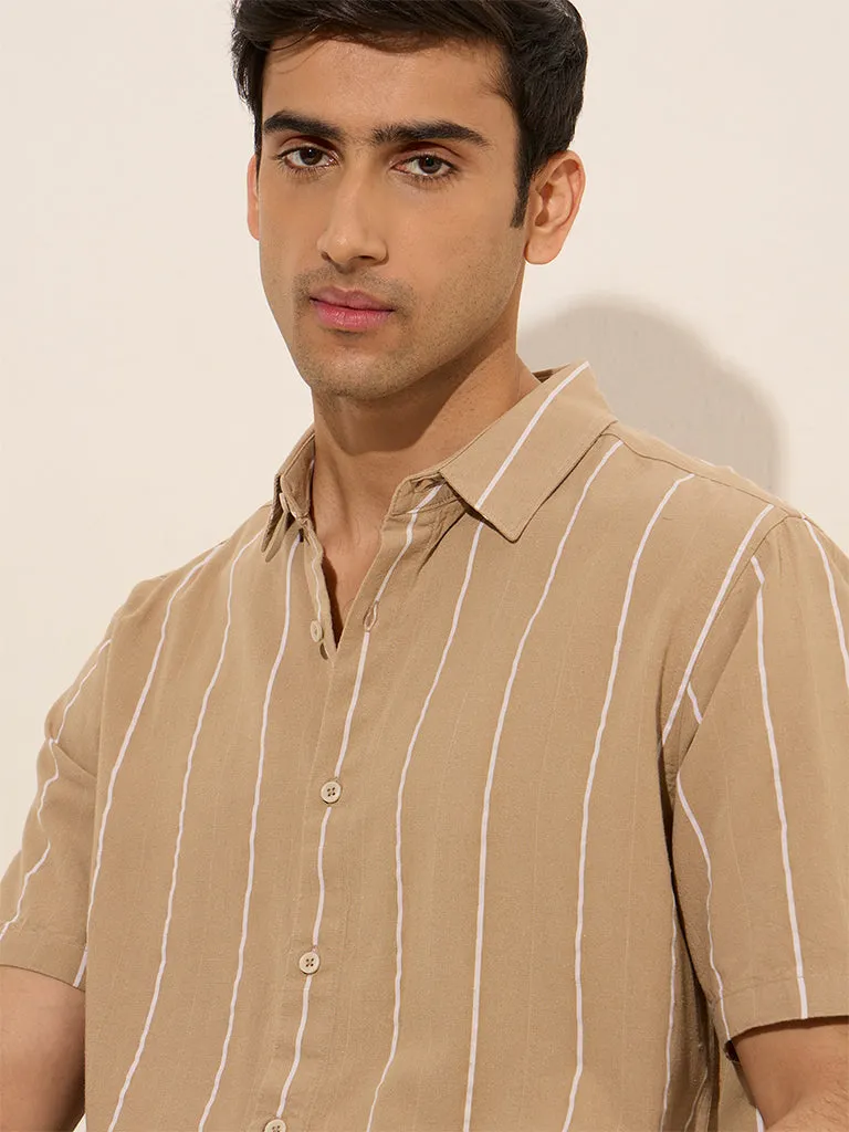 Ascot Taupe Pinstriped Relaxed-Fit Shirt