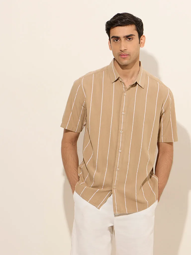 Ascot Taupe Pinstriped Relaxed-Fit Shirt