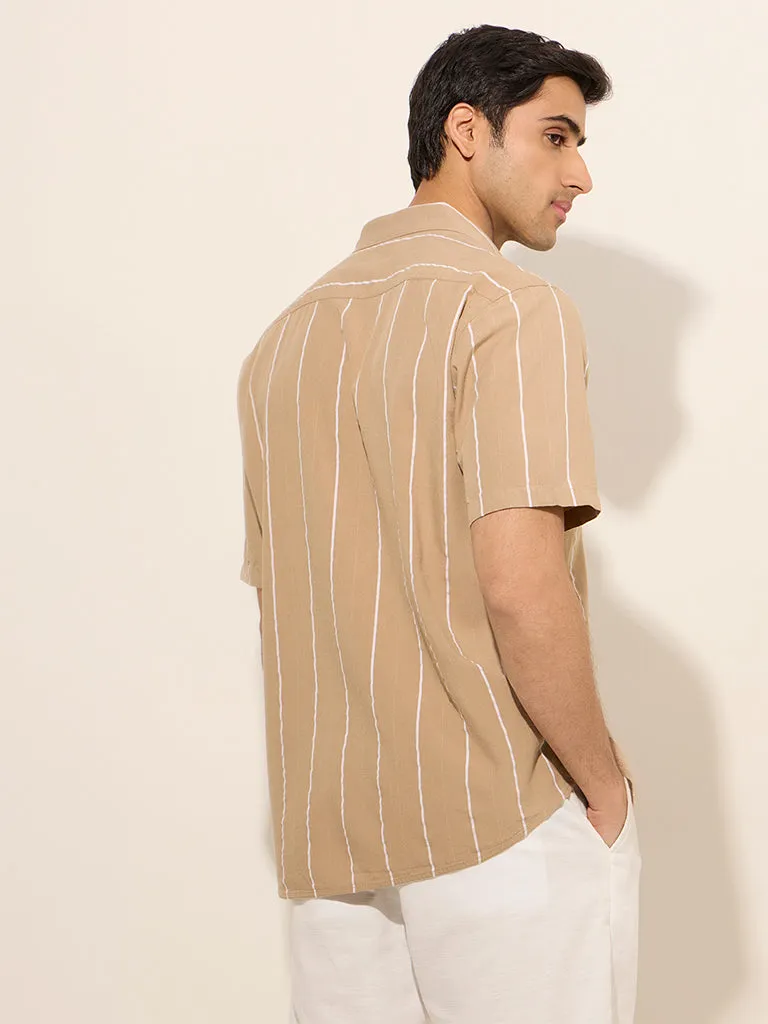 Ascot Taupe Pinstriped Relaxed-Fit Shirt
