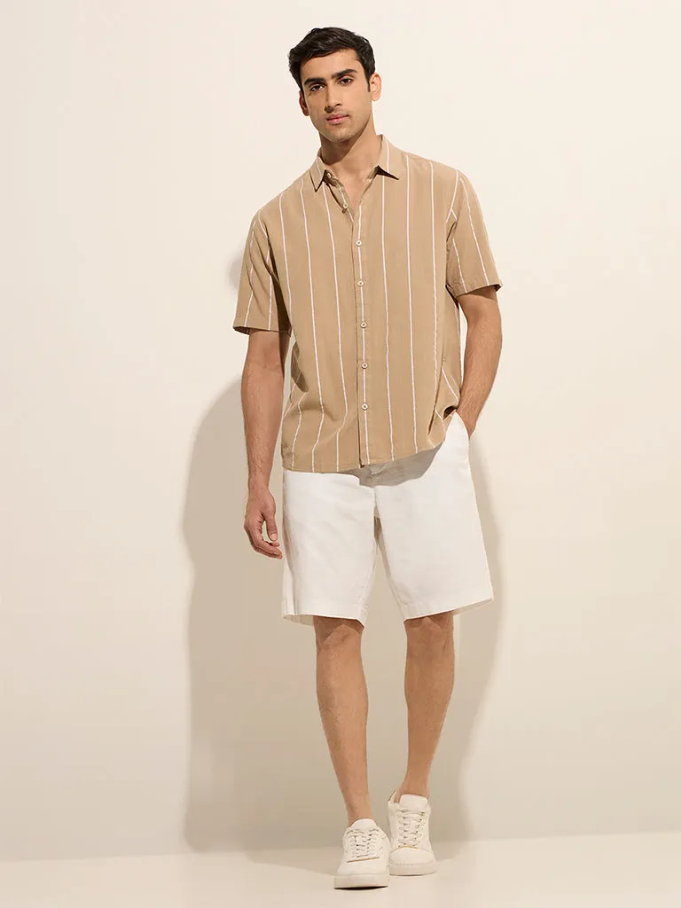 Ascot Taupe Pinstriped Relaxed-Fit Shirt