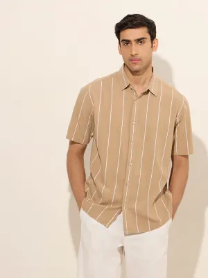 Ascot Taupe Pinstriped Relaxed-Fit Shirt