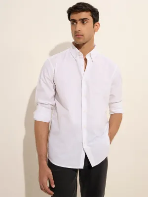 Ascot White Self-Striped Relaxed-Fit Cotton Shirt