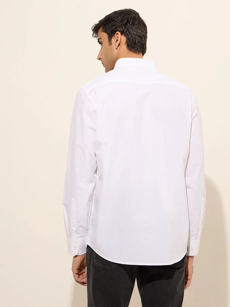 Ascot White Self-Striped Relaxed-Fit Cotton Shirt