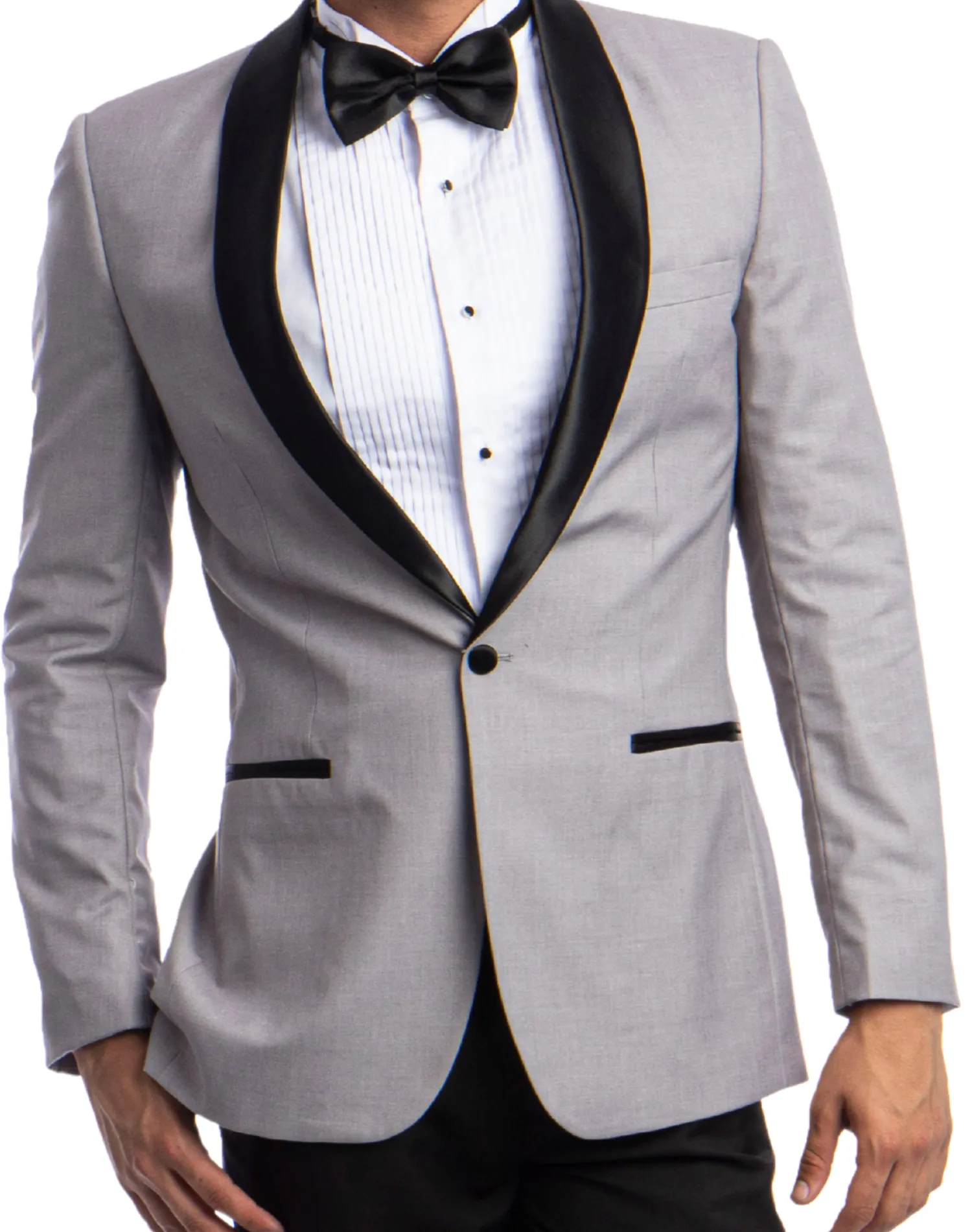 Azzuro Solid Slim Fit Tuxedo - Light Gray with Black