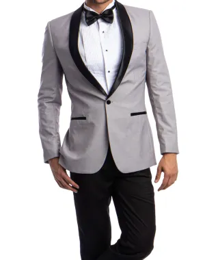 Azzuro Solid Slim Fit Tuxedo - Light Gray with Black