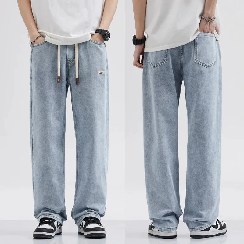 Baggy Jeans Men Loose Fit Wide Leg Pants Casual Elastic Waist 2024 Summer Denim Pants  Light Blue Men's Trousers Jeans Hombre