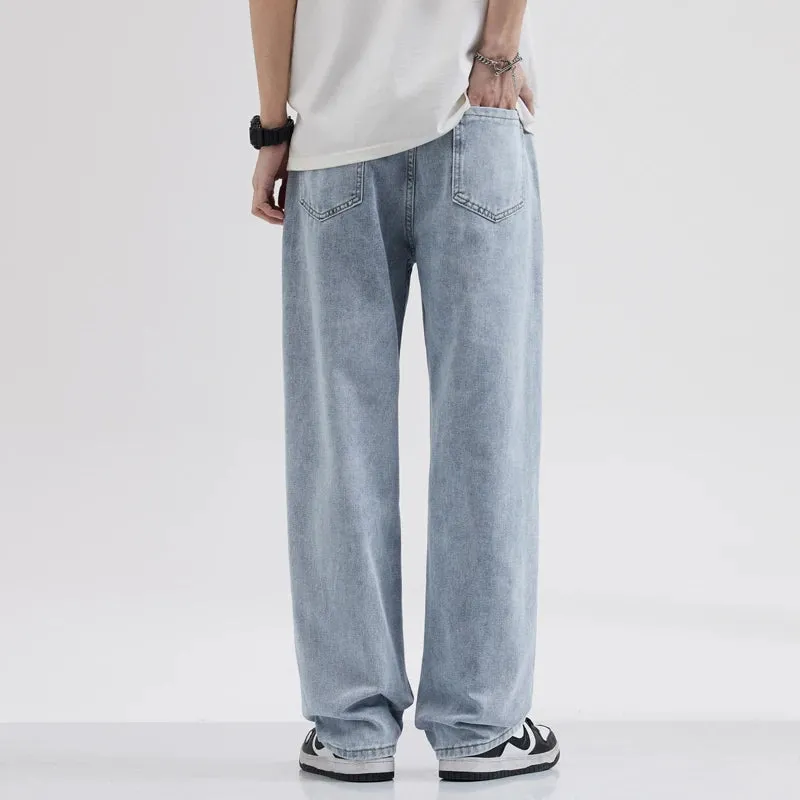 Baggy Jeans Men Loose Fit Wide Leg Pants Casual Elastic Waist 2024 Summer Denim Pants  Light Blue Men's Trousers Jeans Hombre