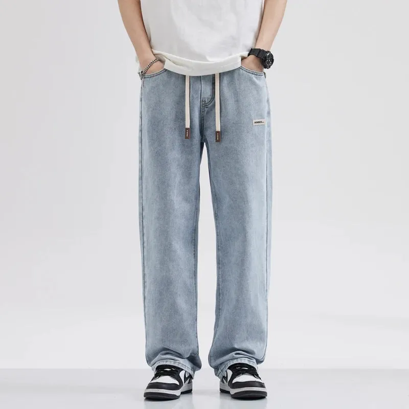 Baggy Jeans Men Loose Fit Wide Leg Pants Casual Elastic Waist 2024 Summer Denim Pants  Light Blue Men's Trousers Jeans Hombre