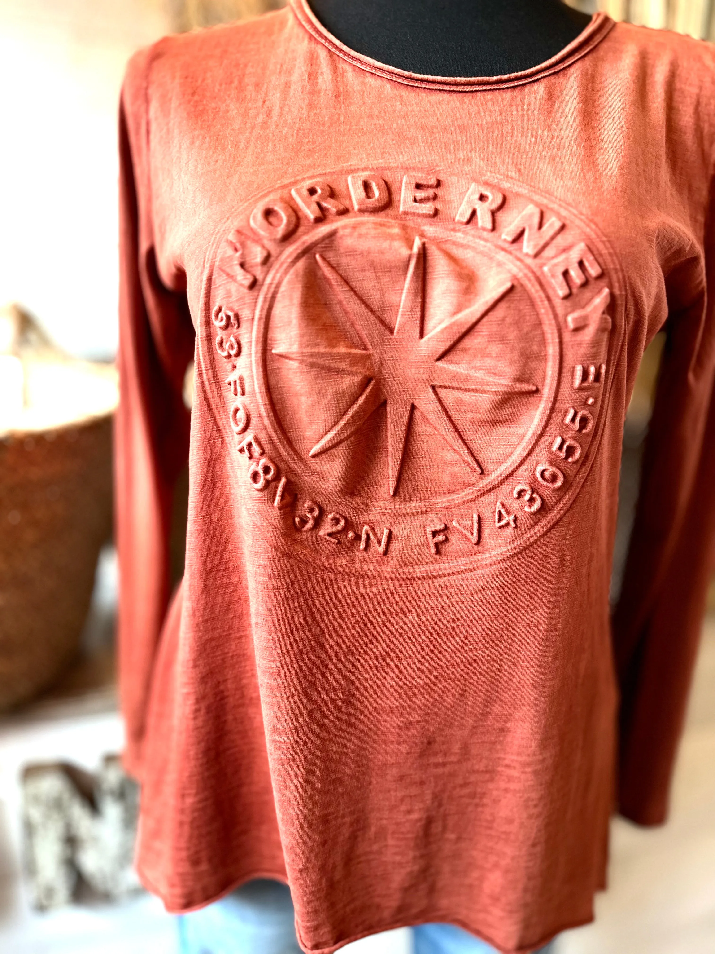 Basic Shirt Norderney Schriftzug mit Rundhalsausschnitt Langarm