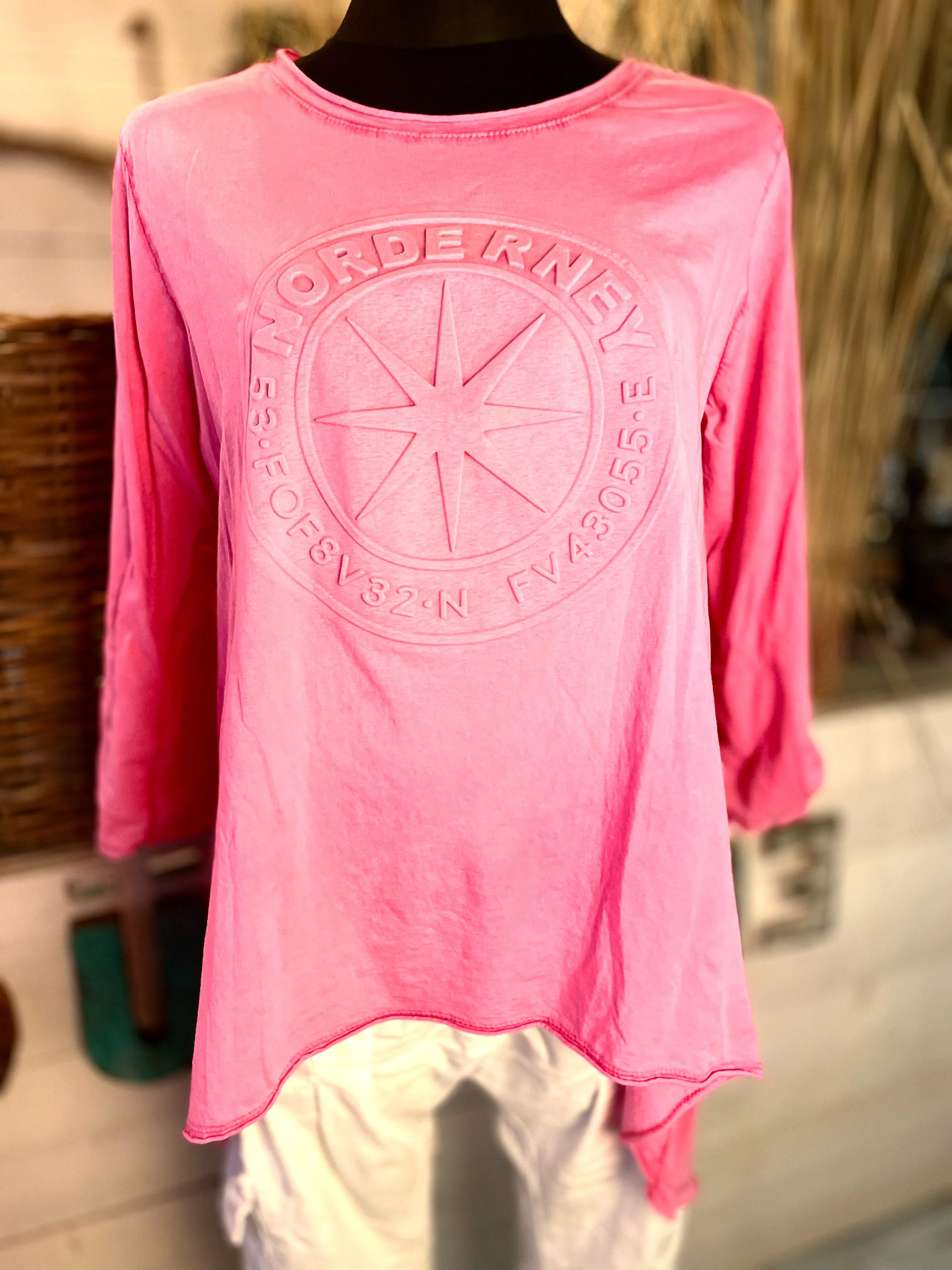 Basic Shirt Norderney Schriftzug mit Rundhalsausschnitt Langarm