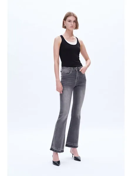 Bayeas Wide Leg Flair Charcoal Jeans