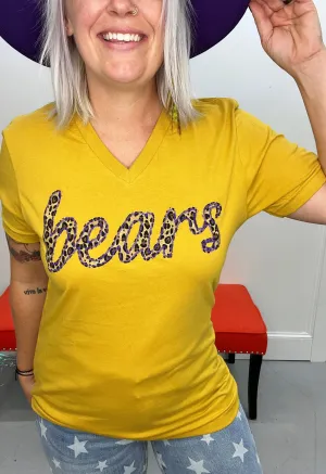 Bears Cursive Leopard Vneck Tee