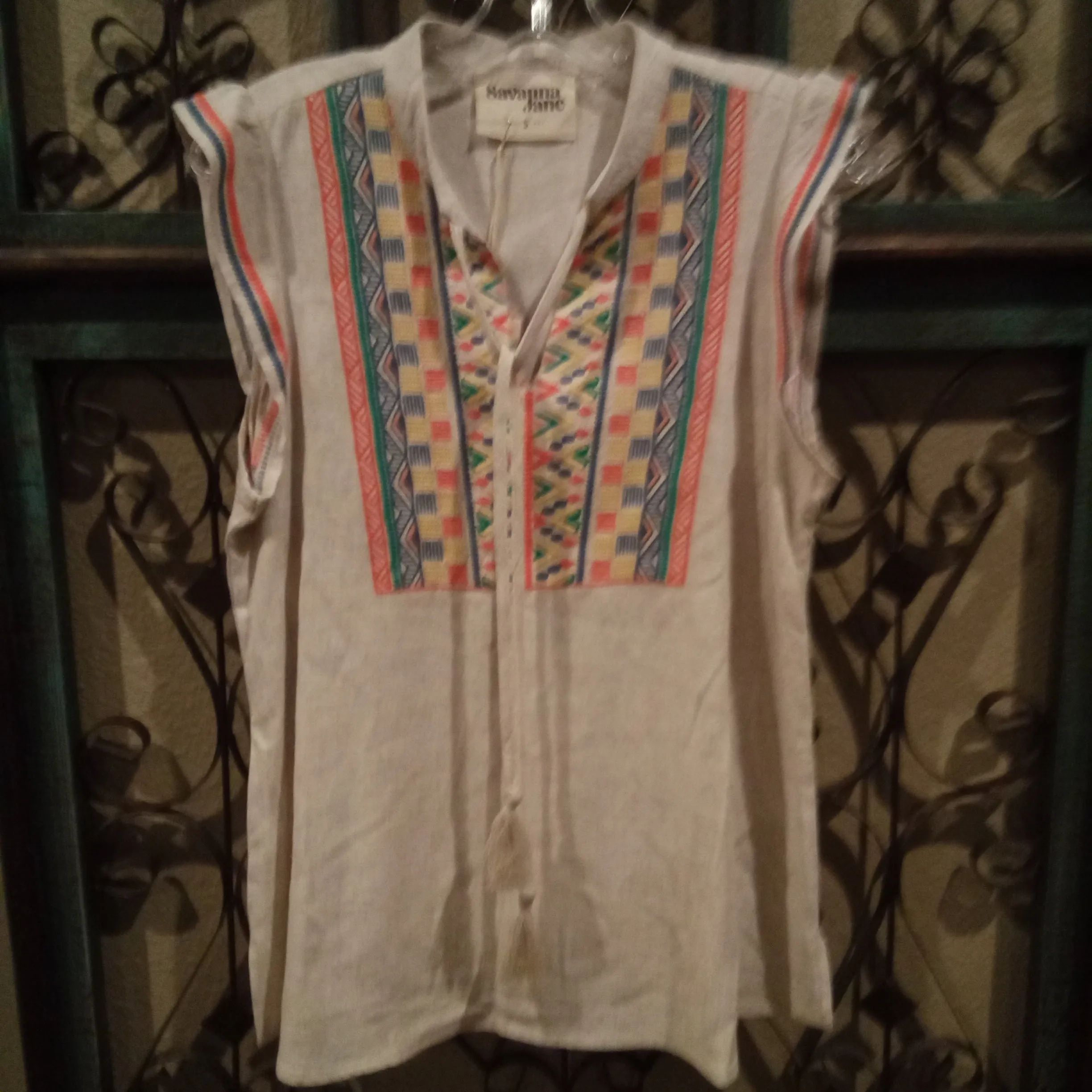 Beige Cap Sleeve Embroidered Top | Savana Jane
