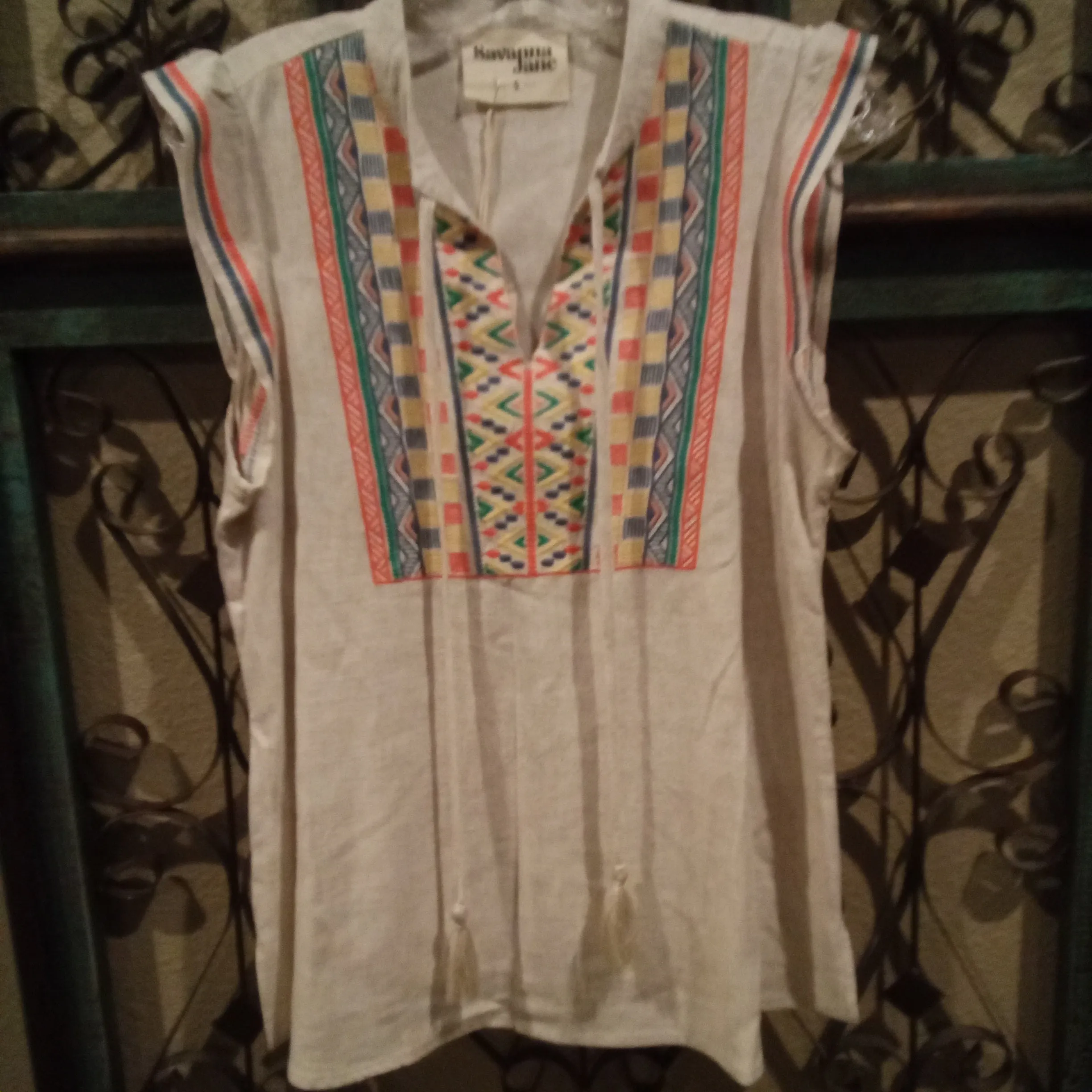 Beige Cap Sleeve Embroidered Top | Savana Jane