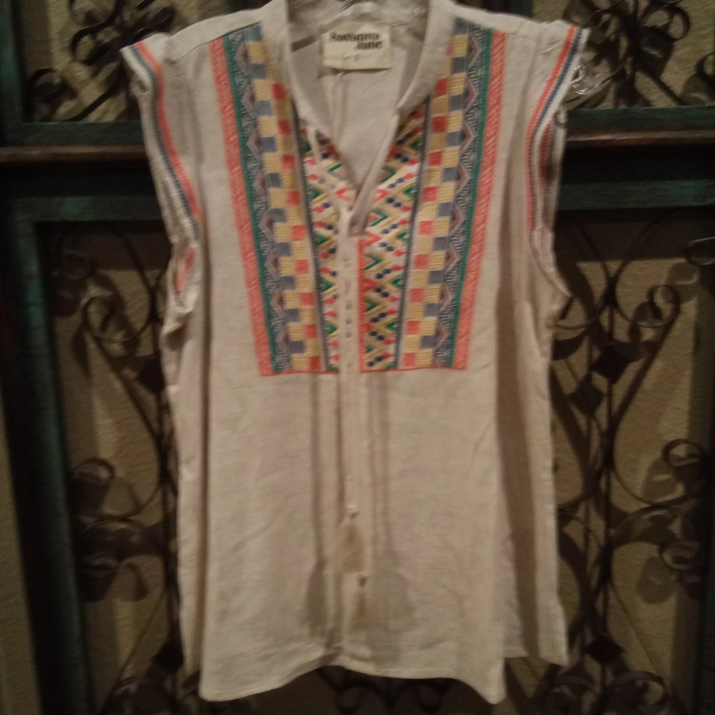 Beige Cap Sleeve Embroidered Top | Savana Jane