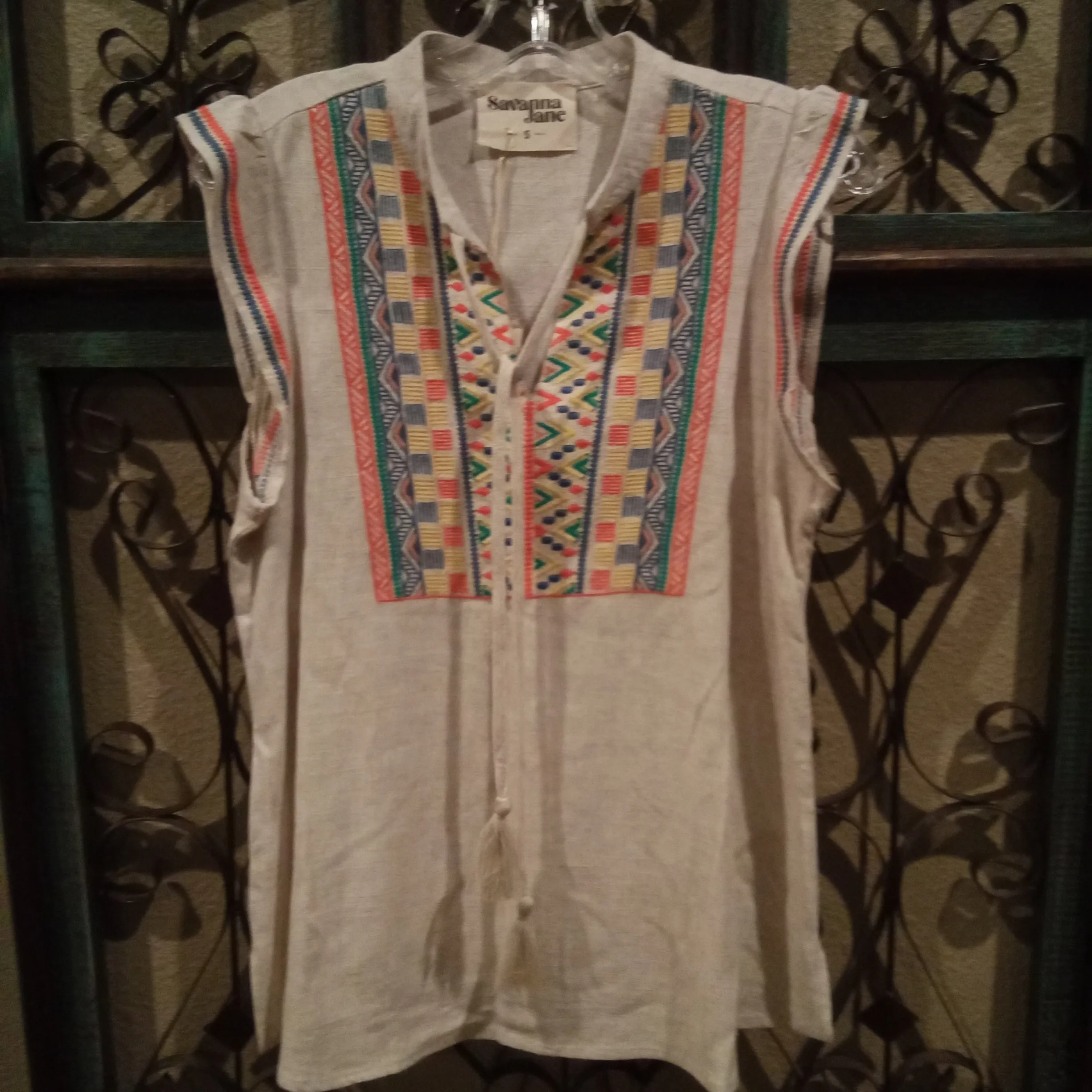 Beige Cap Sleeve Embroidered Top | Savana Jane
