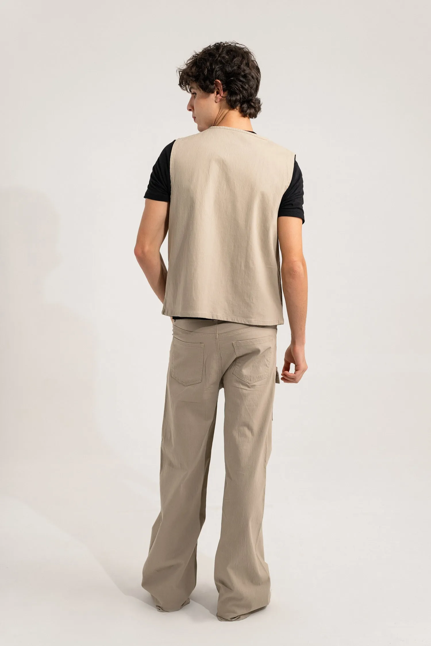 Beige Regular Fit Sleeveless Jacket