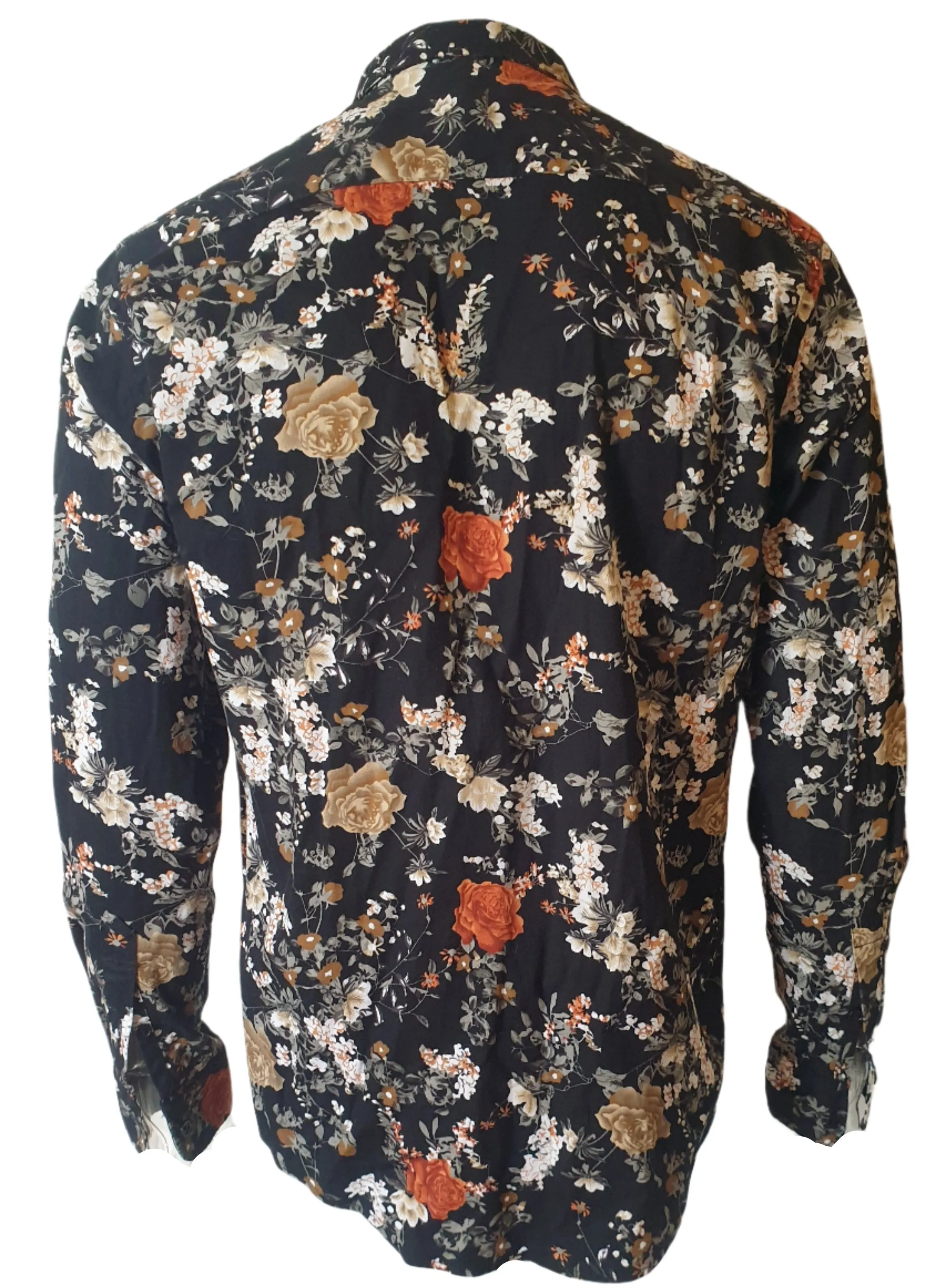 Black Floral Long Sleeved Mens Shirt (Medium)