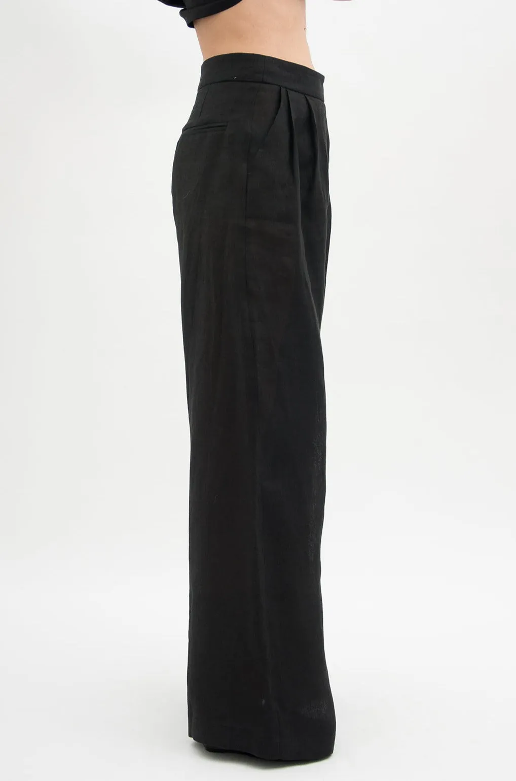 Black High Waisted Wide Leg Organic Linen Pants