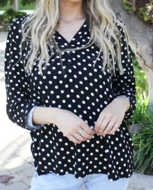 Black White Vneck polka dot with buttons