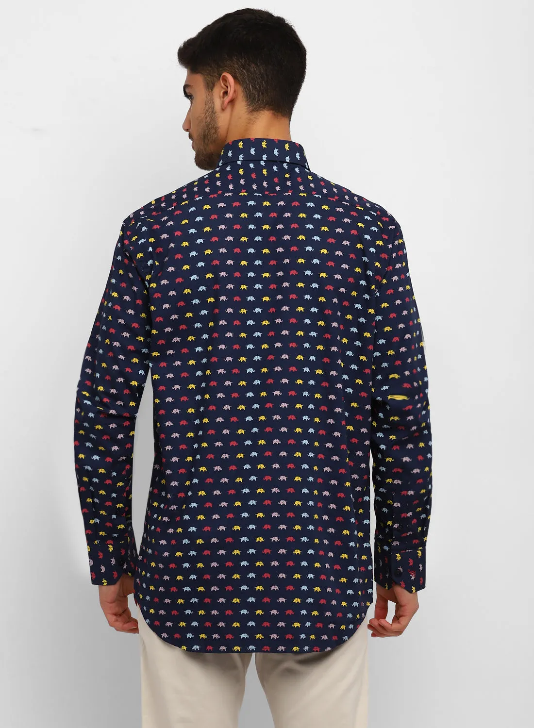 Blue Cotton Printed Full Sleeve Shirt