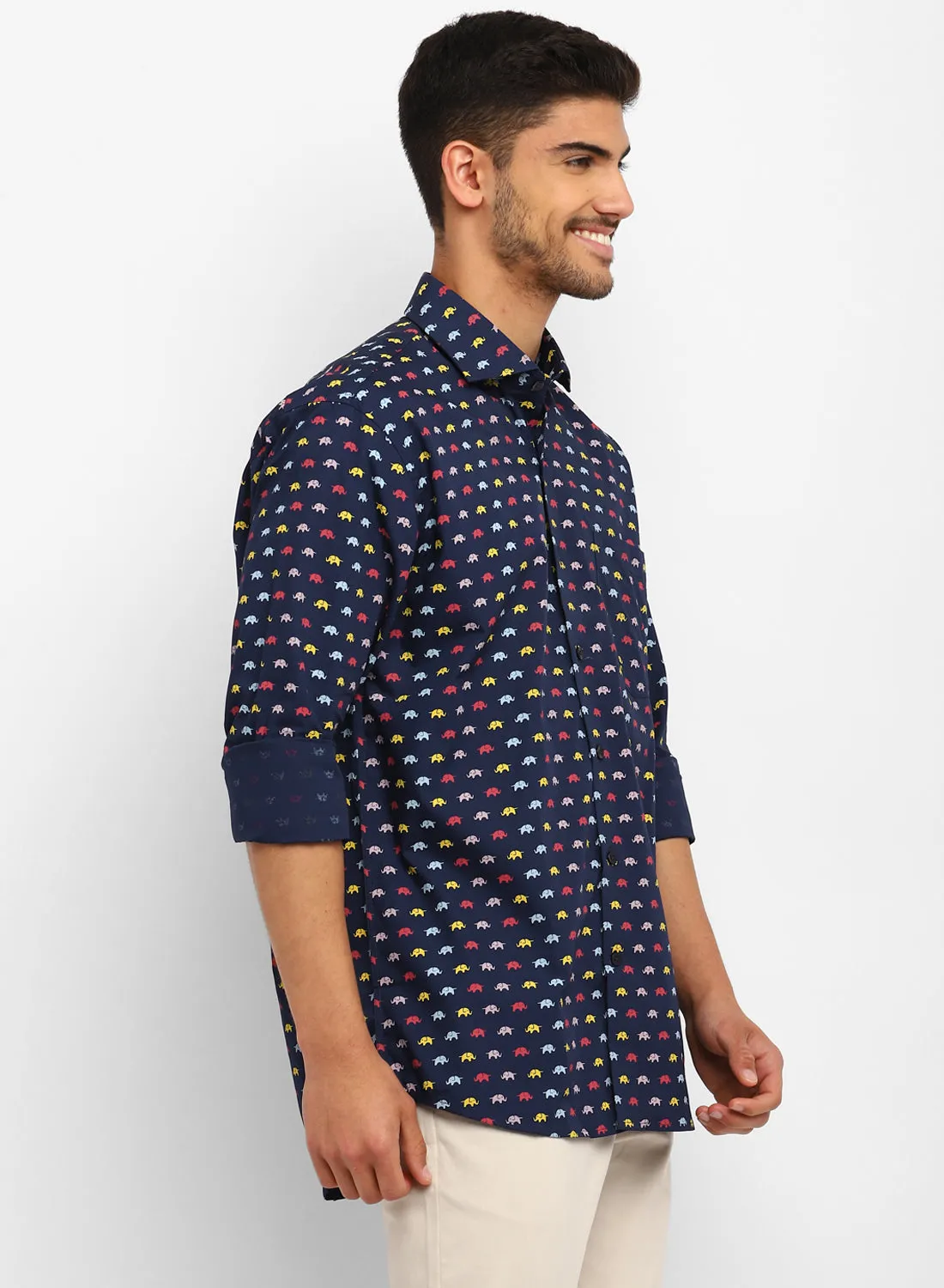 Blue Cotton Printed Full Sleeve Shirt