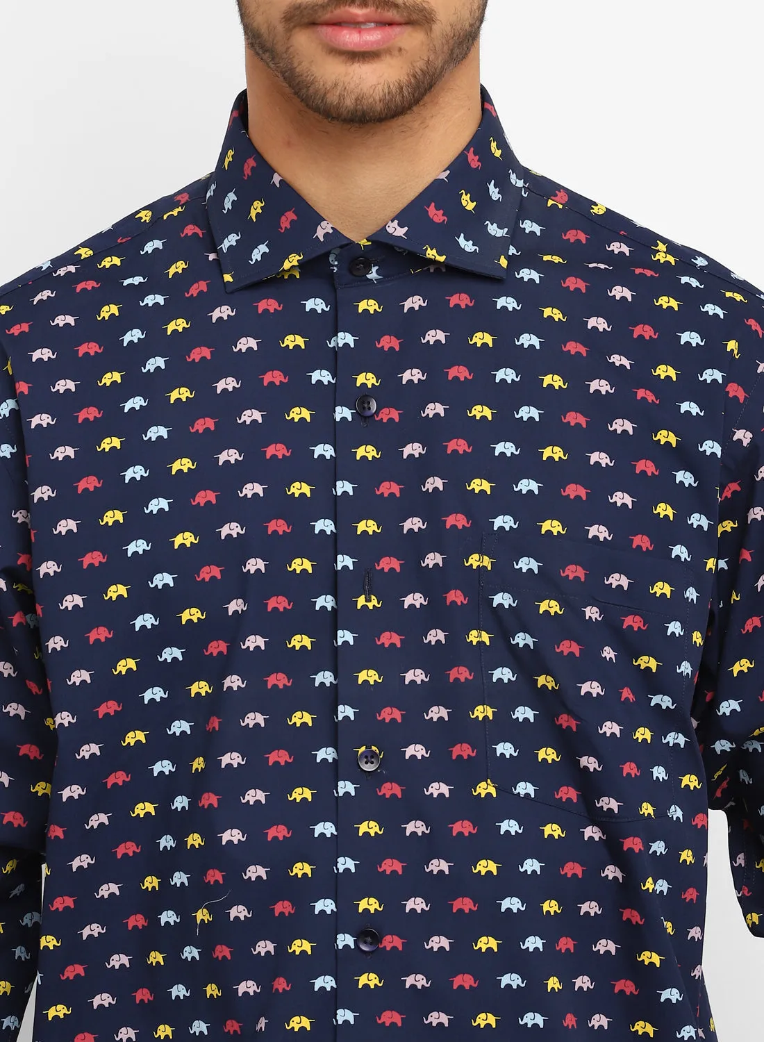 Blue Cotton Printed Full Sleeve Shirt