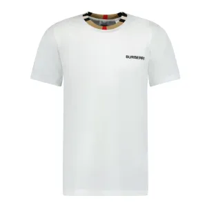 Burberry Check Collar Logo T Shirt White