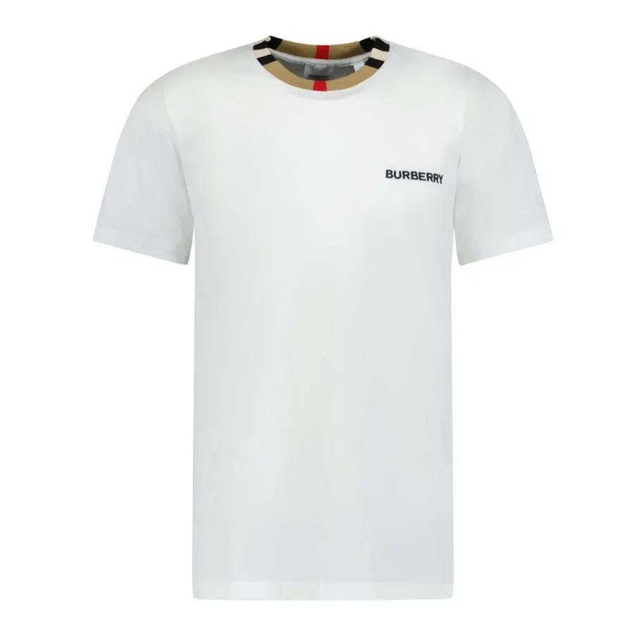 Burberry Check Collar Logo T Shirt White