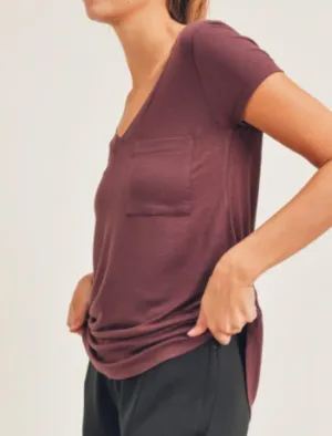 Burgundy VNeck Pocket Tshirt