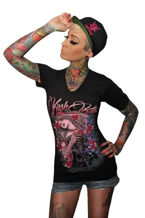 Butterflies & Roses Ladies Vneck