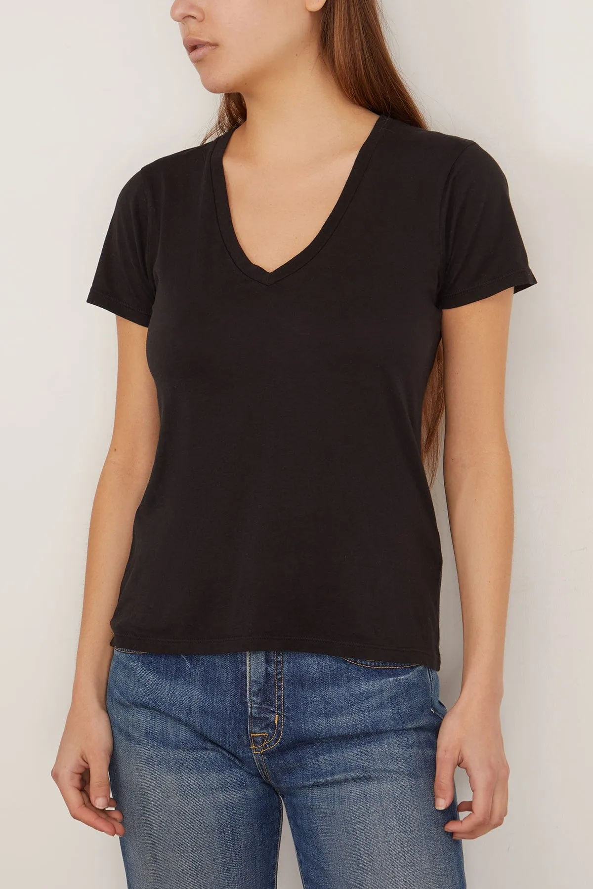 Carol V-Neck Tee Shirt in Jet Black