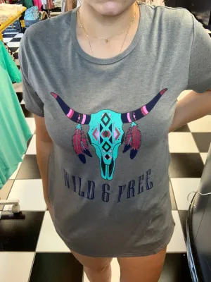 Cow Skull Wild & Free Printed Tee