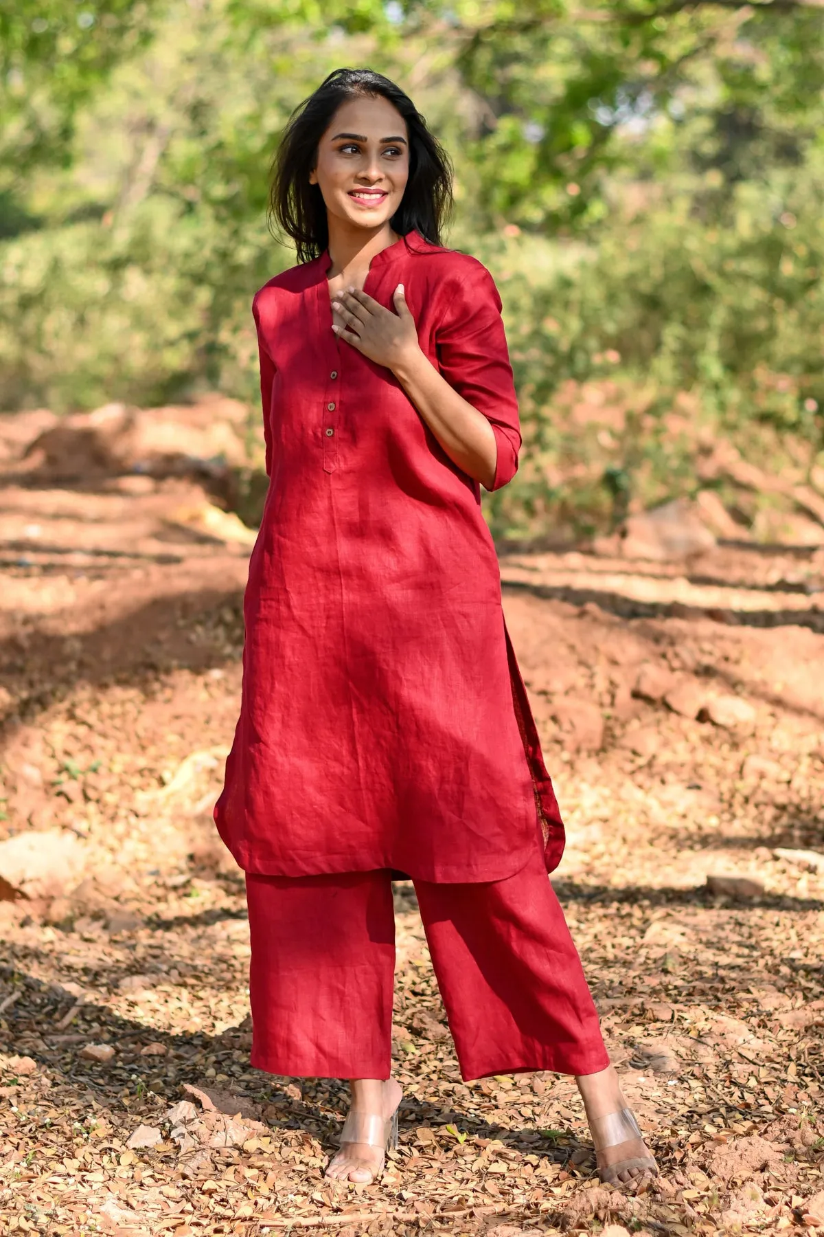 Debbie Cropped Linen Pants - Maroon